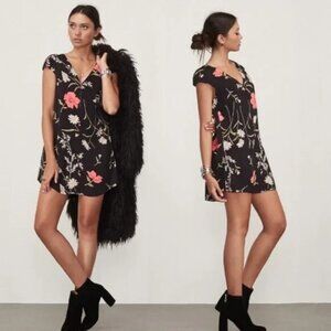 REFORMATION Women Floral Mini Dress Sz XS Black Cap Sleeves Boho Chic 79-15